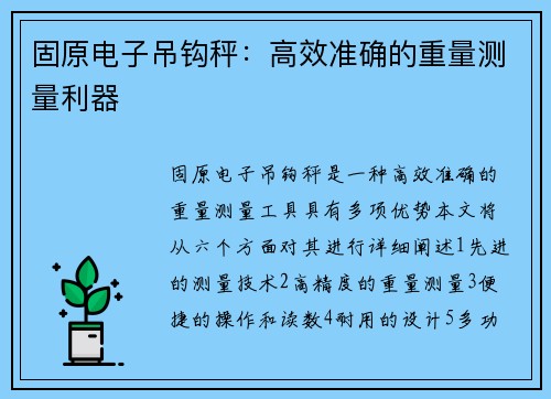 固原电子吊钩秤：高效准确的重量测量利器
